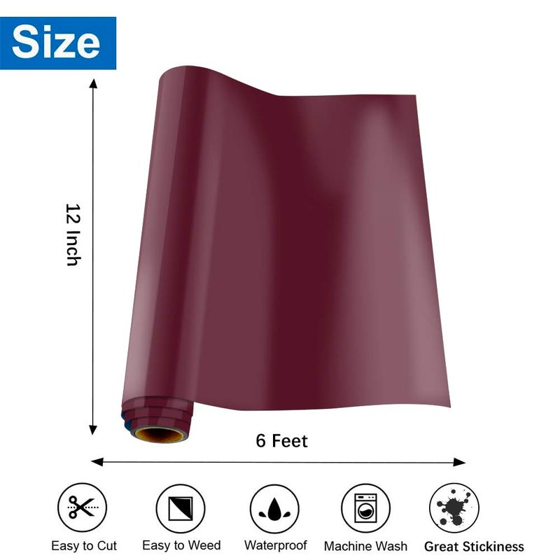 KISSWILL Heat Transfer Vinyl Maroon, 12 Inch X 6 Feet PU Maroon HTV Heat Press Vinyl for T-Shirts, Iron on Vinyl Rolls Compatible with Silhouette Cameo or Heat Press Machine - Image 2